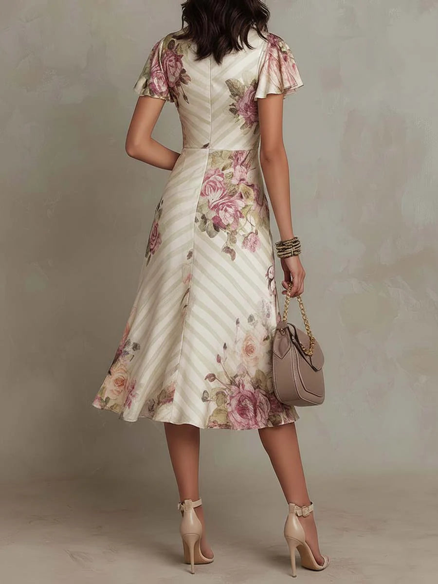 Alba | Abito Midi in Raso Floreale Retrò Elegante