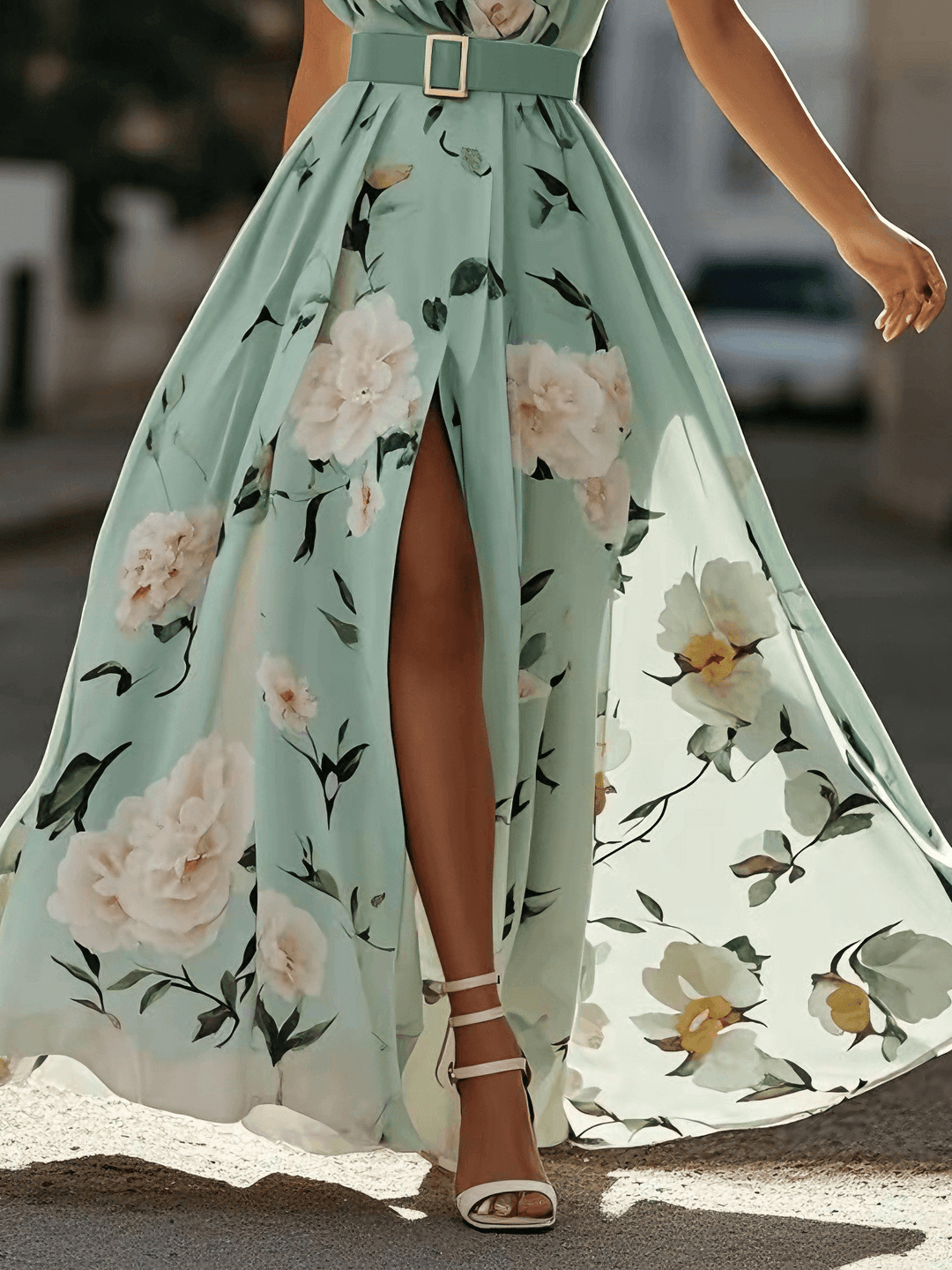 Sella - Abito Lungo in Chiffon Monospalla Arricciato a Linea A
