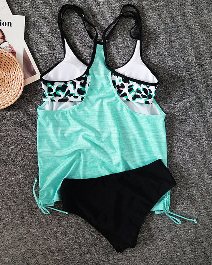 Augustus - Tankini Tinta Unita con Stampa Leopardo