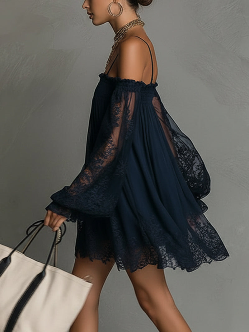 Noemi | Abito Corto in Chiffon Blu Navy