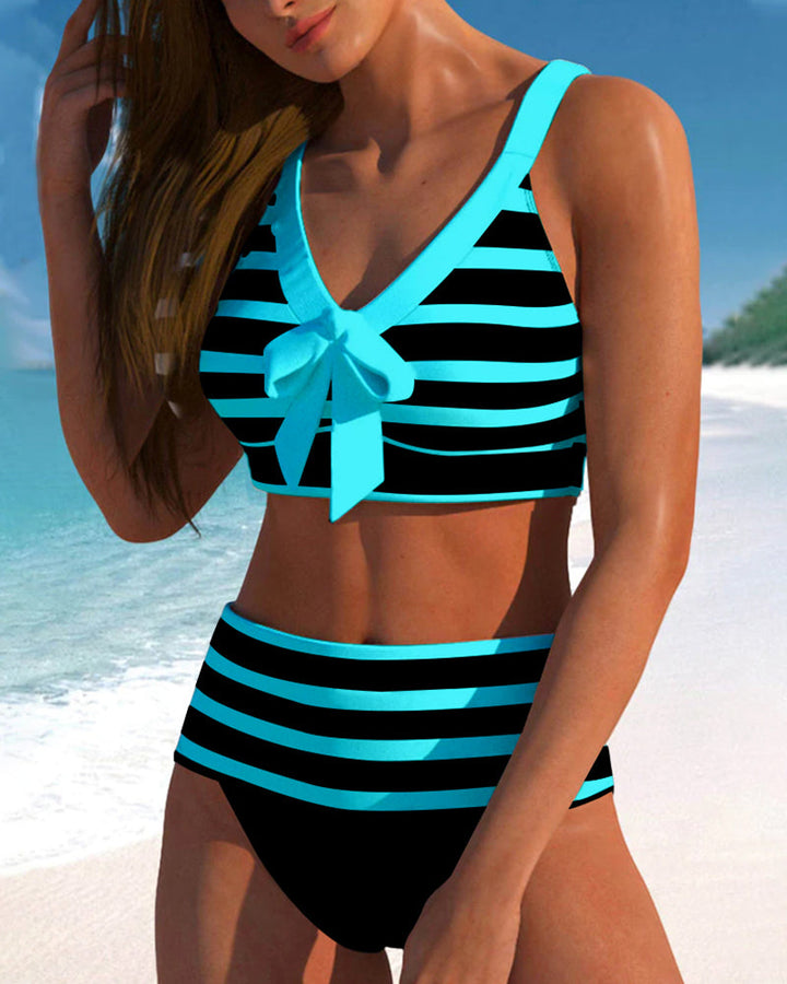 Laluna® | Bikini a Righe a Vita Alta