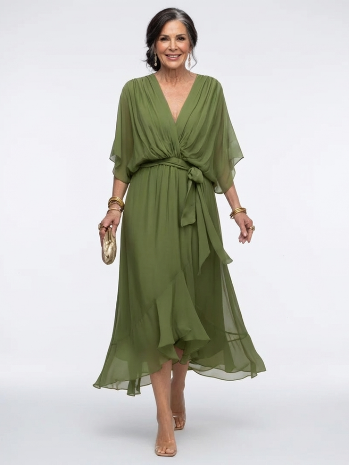 Elysia | Abito Midi con Scollo a V e Vita Drappeggiata