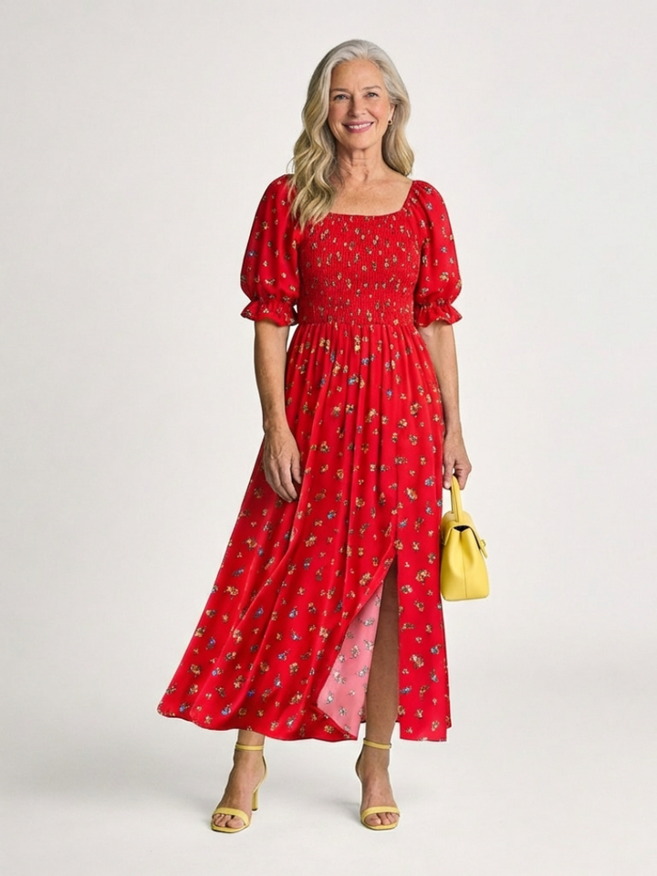 Delphine | Abito Midi con Scollo Quadrato e Stampa Floreale