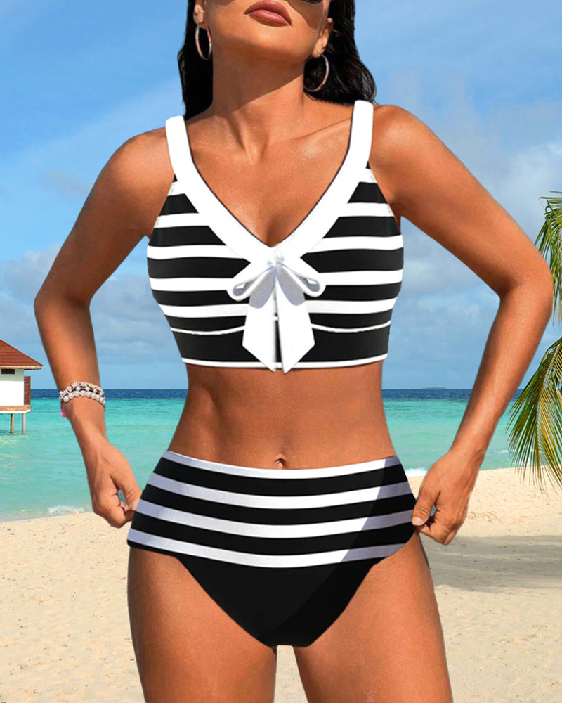Laluna® | Bikini a Righe a Vita Alta
