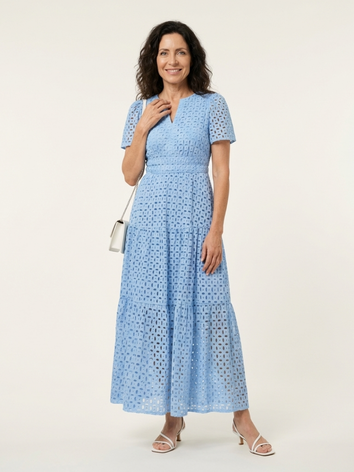 Brielle | Abito Midi a Balze con Scollo a V e Maniche Corte