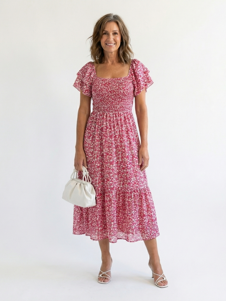 Odette | Abito Midi Floreale Smock con Spalle Scoperte
