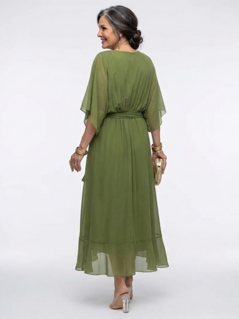 Elysia | Abito Midi con Scollo a V e Vita Drappeggiata