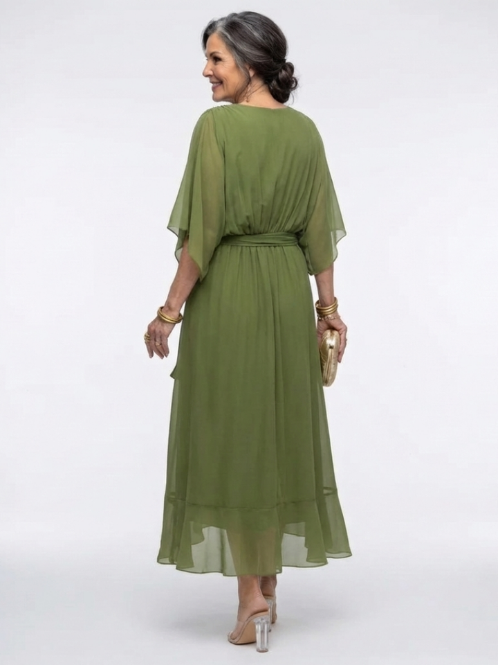 Elysia | Abito Midi con Scollo a V e Vita Drappeggiata