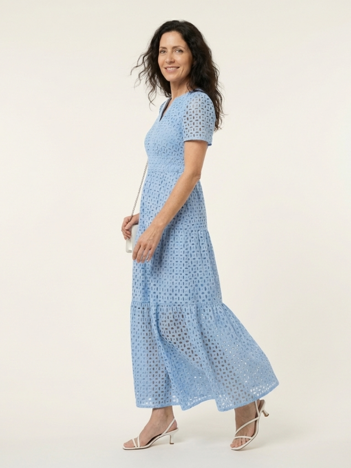 Brielle | Abito Midi a Balze con Scollo a V e Maniche Corte