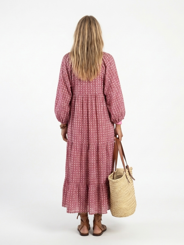 Arlette | Abito Midi con Stampa Geometrica e Maniche Lunghe