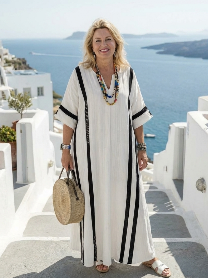 Elvienne | Abito Lungo a Righe Color Block con Maniche Corte