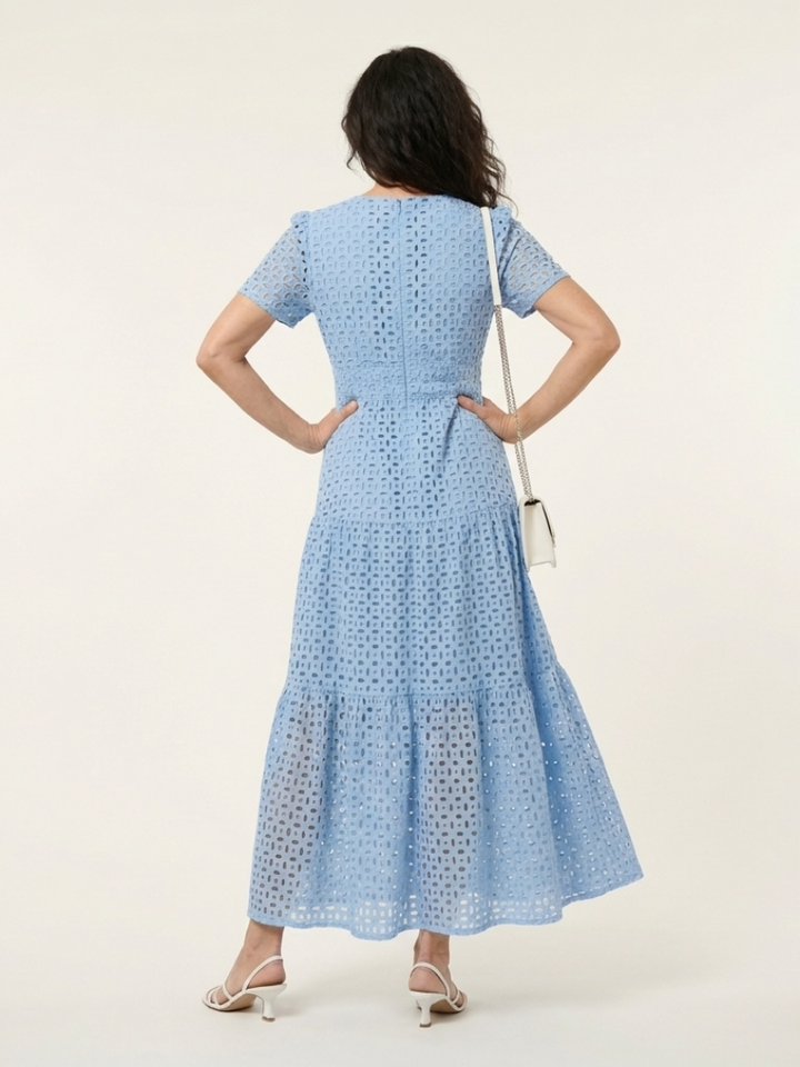 Brielle | Abito Midi a Balze con Scollo a V e Maniche Corte
