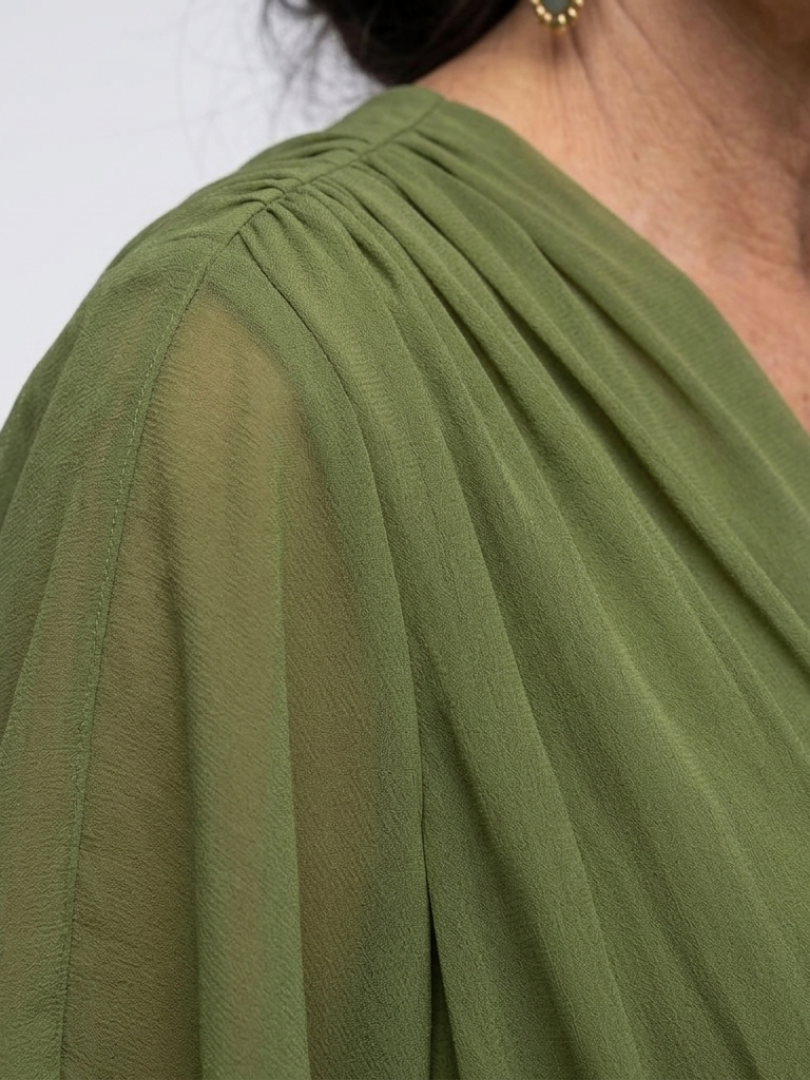 Elysia | Abito Midi con Scollo a V e Vita Drappeggiata