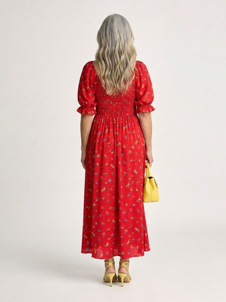 Delphine | Abito Midi con Scollo Quadrato e Stampa Floreale