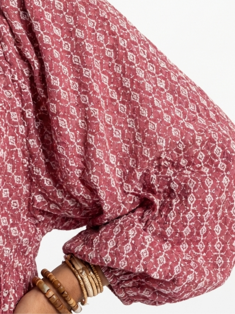 Arlette | Abito Midi con Stampa Geometrica e Maniche Lunghe