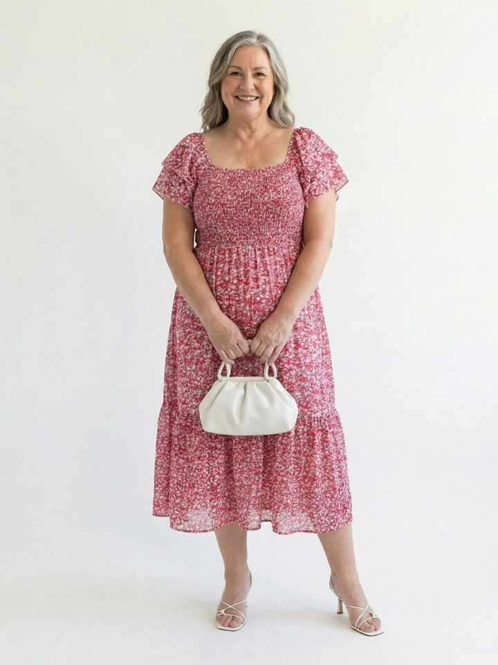 Odette | Abito Midi Floreale Smock con Spalle Scoperte