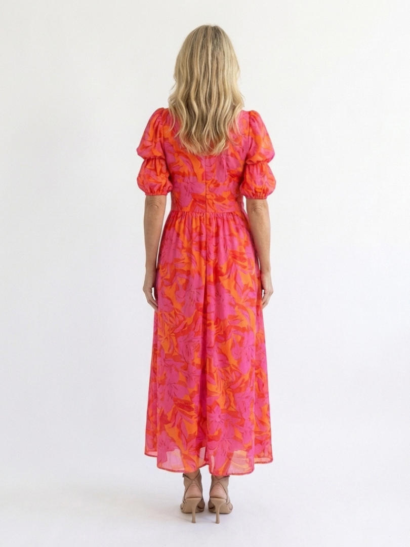 Willow | Abito Midi Floreale con Scollo a V e Maniche a Sbuffo