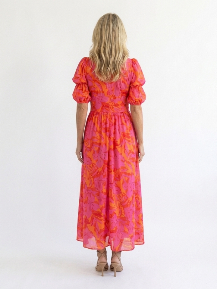 Willow | Abito Midi Floreale con Scollo a V e Maniche a Sbuffo