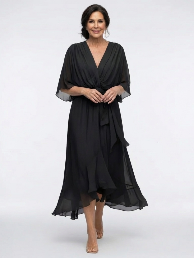 Elysia | Abito Midi con Scollo a V e Vita Drappeggiata