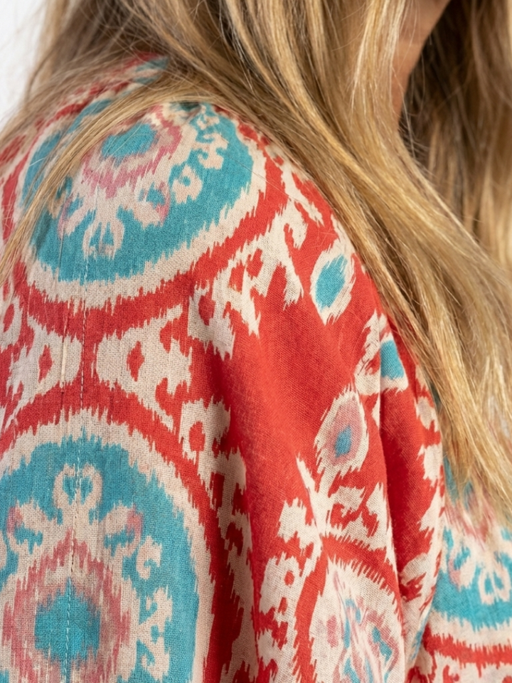 Zaria | Abito Midi con Stampa Paisley, Scollo a V e Maniche Corte