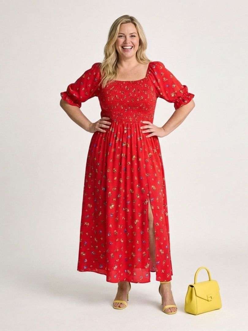 Delphine | Abito Midi con Scollo Quadrato e Stampa Floreale