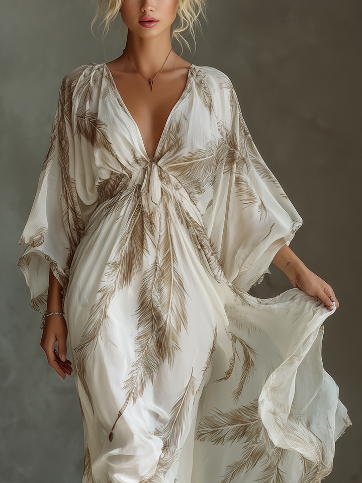 Morrisa - Abito Lungo in Chiffon Avorio e Tortora