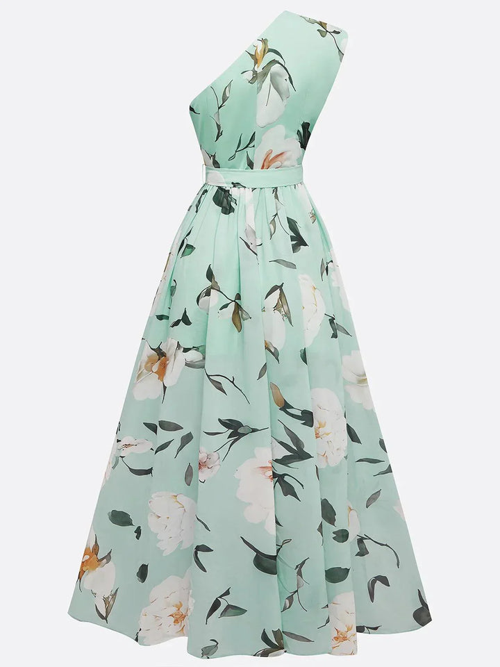 Sella - Abito Lungo in Chiffon Monospalla Arricciato a Linea A