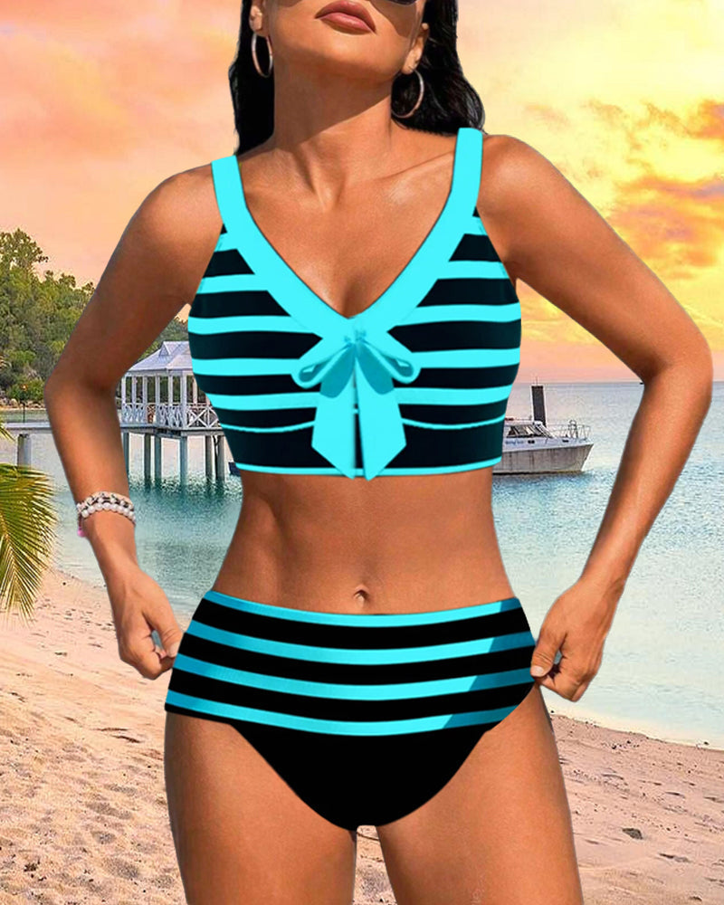 Laluna® | Bikini a Righe a Vita Alta