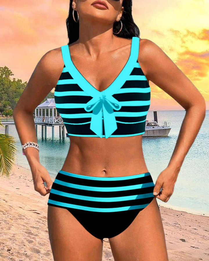 Laluna® | Bikini a Righe a Vita Alta