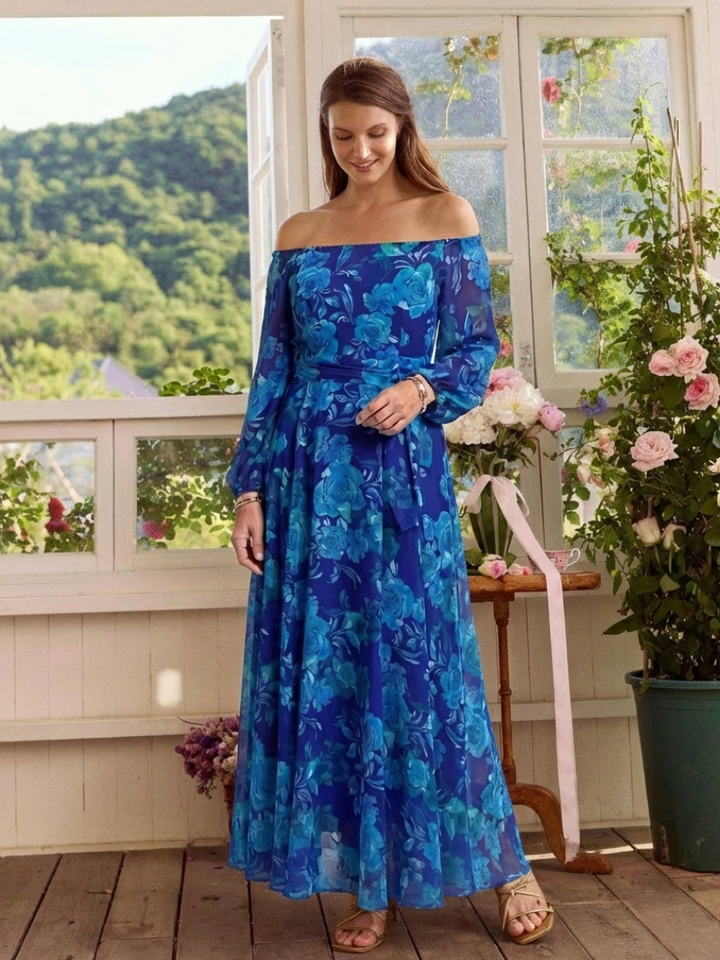 Aspen | Abito Lungo Floreale con Spalle Scoperte