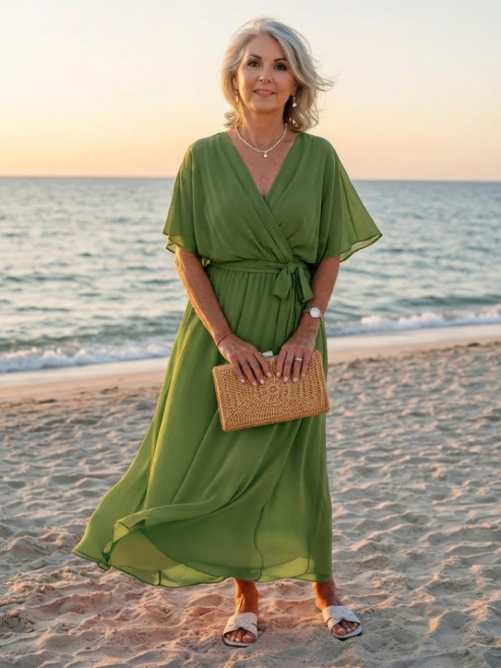 Elysia | Abito Midi con Scollo a V e Vita Drappeggiata