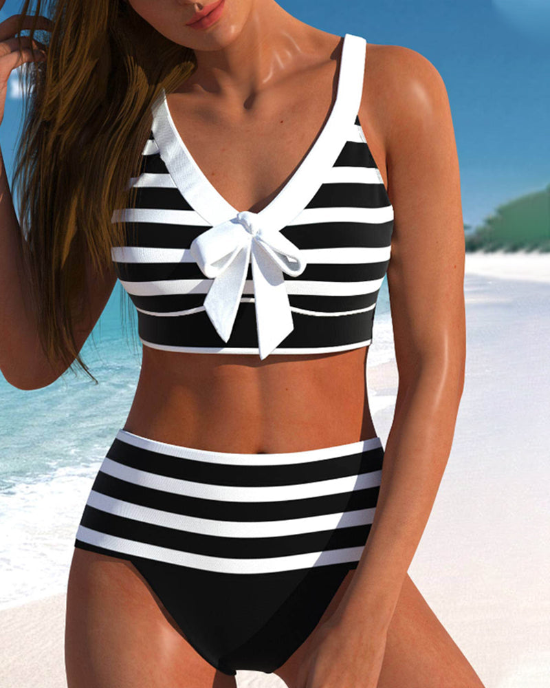 Laluna® | Bikini a Righe a Vita Alta