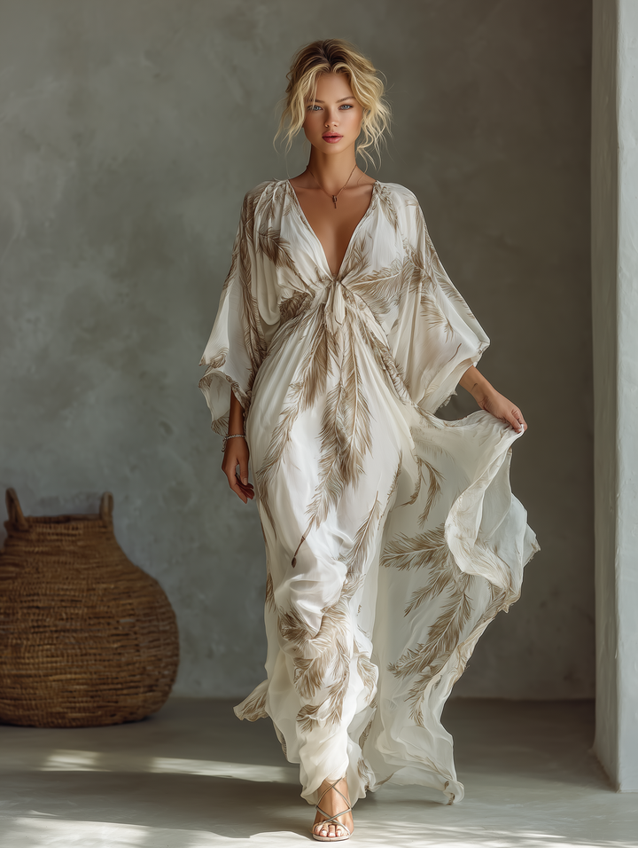 Morrisa - Abito Lungo in Chiffon Avorio e Tortora