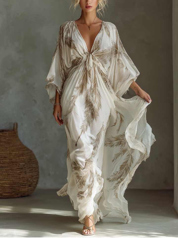 Morrisa - Abito Lungo in Chiffon Avorio e Tortora