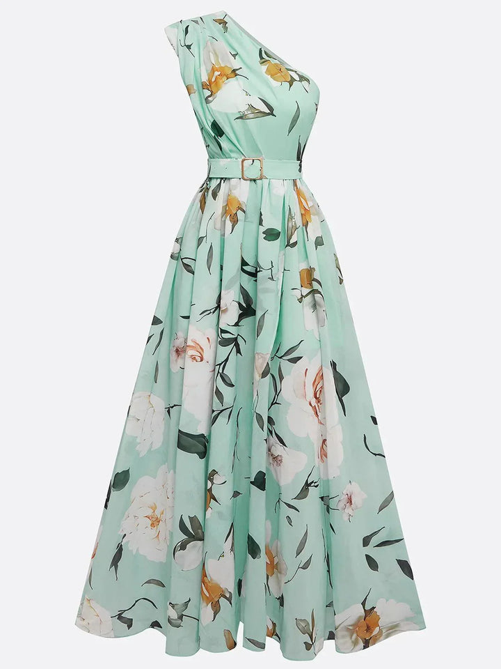 Sella - Abito Lungo in Chiffon Monospalla Arricciato a Linea A