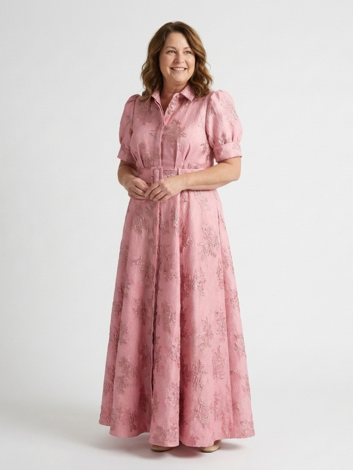 Xanthea | Abito Camicia Lungo Floreale Aderente a Maniche Corte