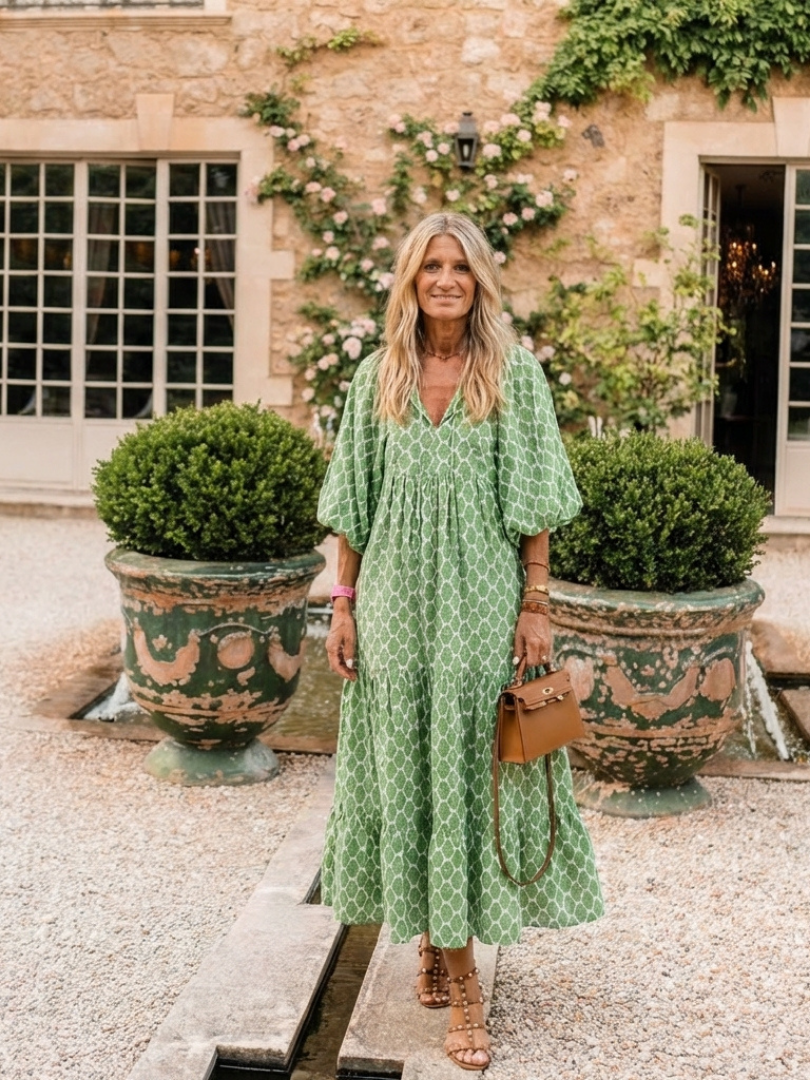 Apolline | Abito Midi Fantasia con Scollo a V e Maniche a Tre Quarti