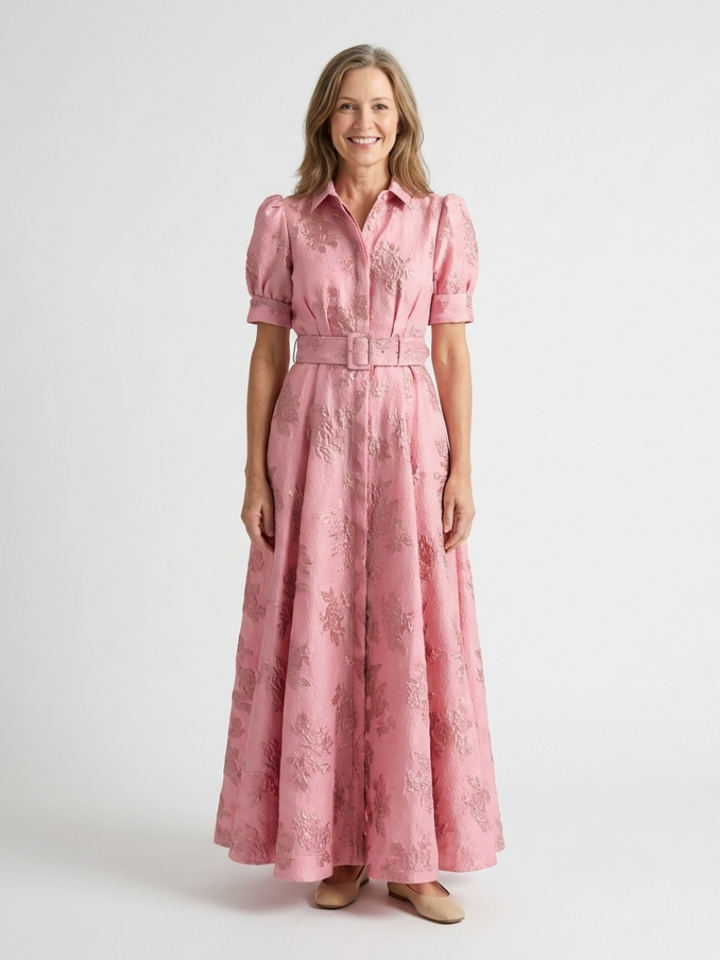 Xanthea | Abito Camicia Lungo Floreale Aderente a Maniche Corte