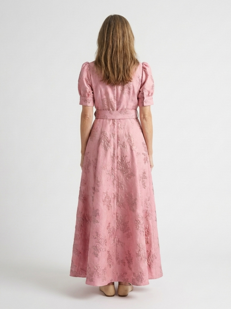 Xanthea | Abito Camicia Lungo Floreale Aderente a Maniche Corte