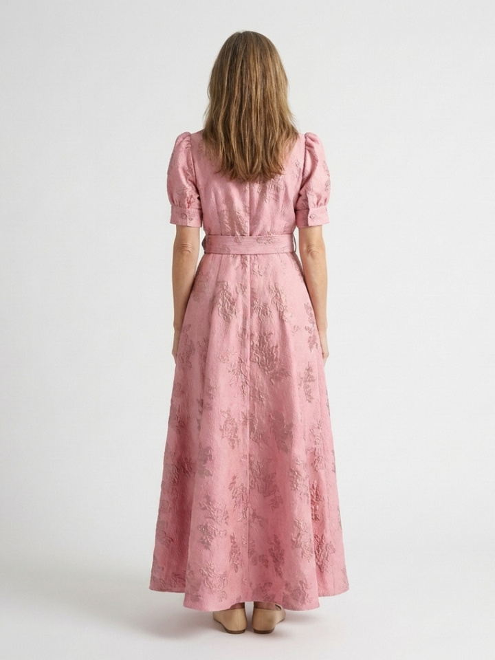 Xanthea | Abito Camicia Lungo Floreale Aderente a Maniche Corte