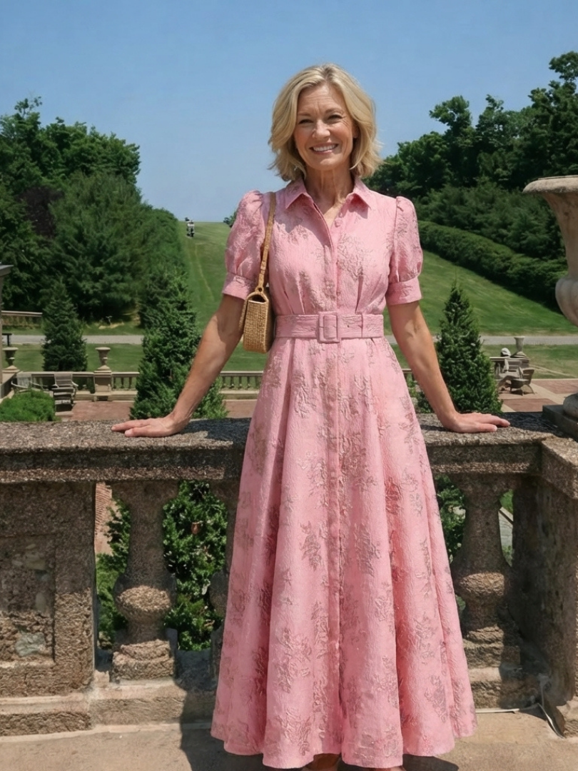 Xanthea | Abito Camicia Lungo Floreale Aderente a Maniche Corte
