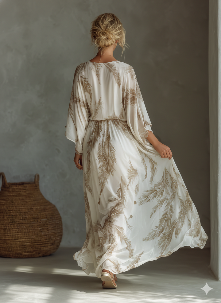 Morrisa - Abito Lungo in Chiffon Avorio e Tortora