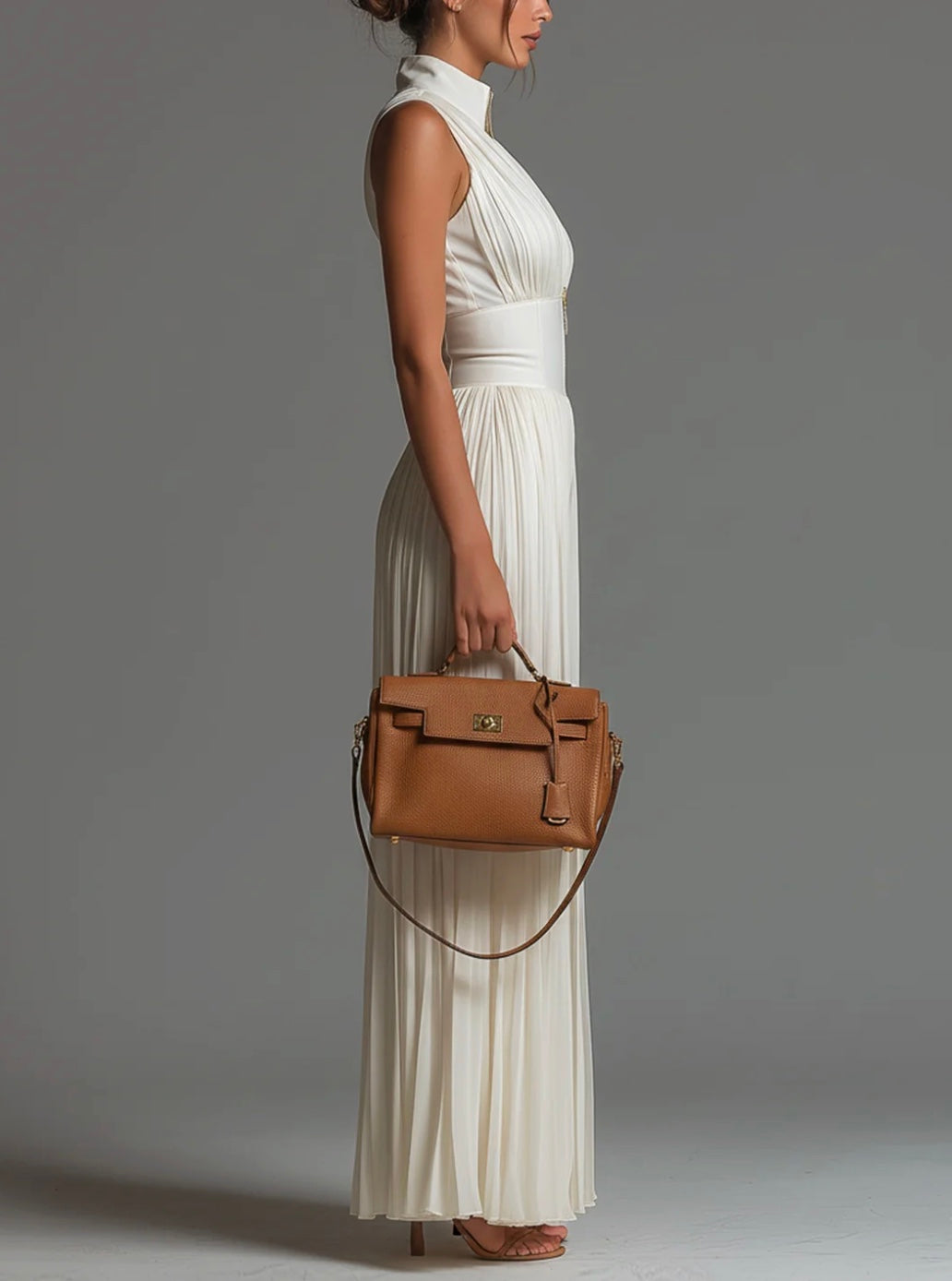 Abigail - Tuta in Chiffon a Gamba Larga con Zip, Scollo a V e Plissé