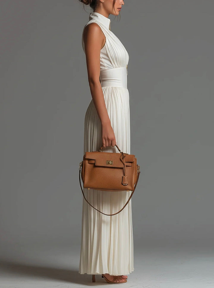 Abigail - Tuta in Chiffon a Gamba Larga con Zip, Scollo a V e Plissé