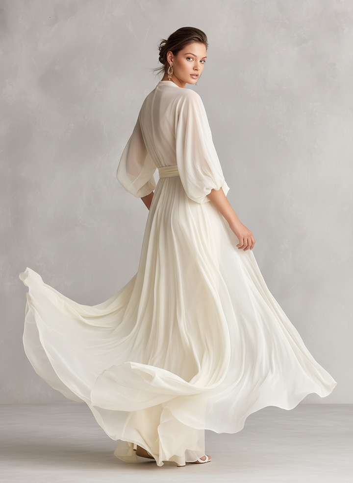 Sefa - Abito in Chiffon Trasparente Avorio