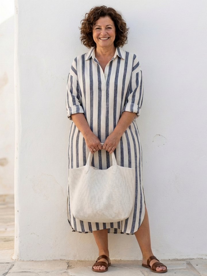 Naomi | Abito Camicia Midi a Righe con Maniche Lunghe