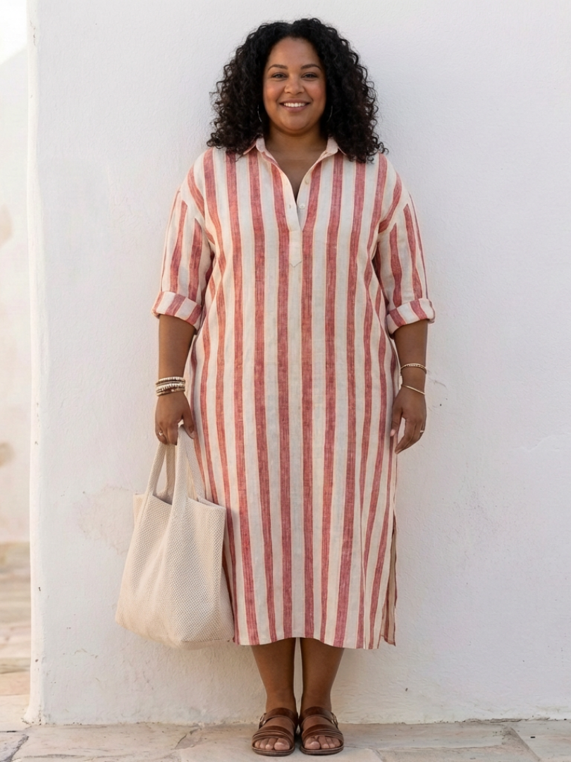 Naomi | Abito Camicia Midi a Righe con Maniche Lunghe