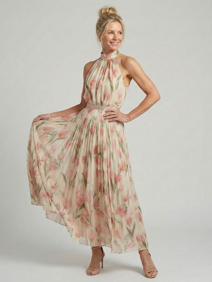 Aurelle | Abito Midi Floreale con Collo Halter