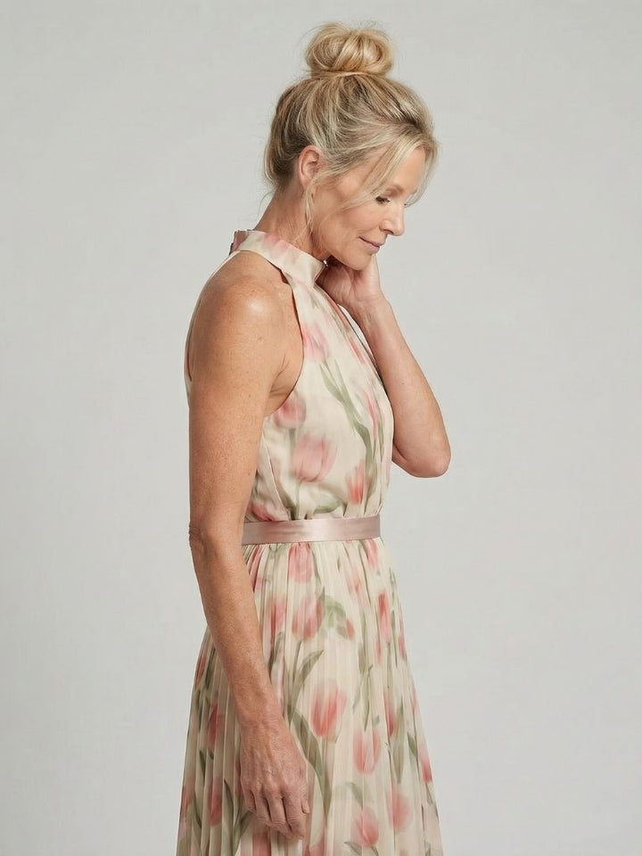Aurelle | Abito Midi Floreale con Collo Halter