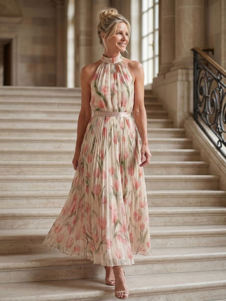 Aurelle | Abito Midi Floreale con Collo Halter